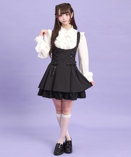 Secret Honey(シークレットハニー)の「サイドレースアップジャンドレ(スカート・レディース・ブラック/ワインレッド・MEDIUM)」の6枚目の写真