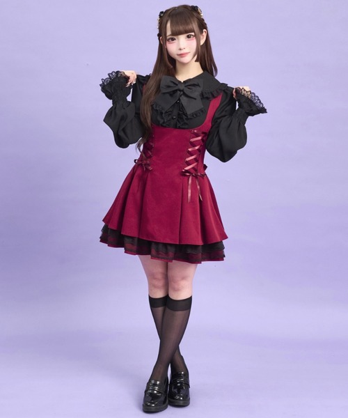 Secret Honey(シークレットハニー)の「サイドレースアップジャンドレ(スカート・レディース・ブラック/ワインレッド・MEDIUM)」の3枚目の写真