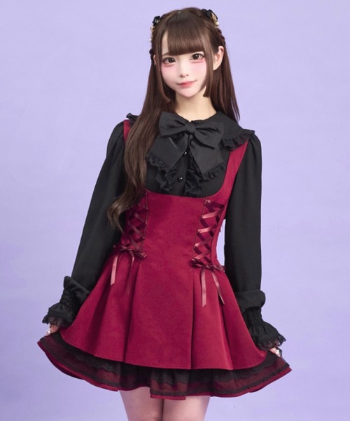 Secret Honey(シークレットハニー)の「サイドレースアップジャンドレ(スカート・レディース・ブラック/ワインレッド・MEDIUM)」の4枚目の写真