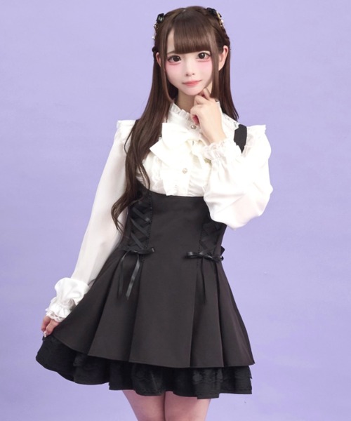 Secret Honey(シークレットハニー)の「サイドレースアップジャンドレ(スカート・レディース・ブラック/ワインレッド・MEDIUM)」の7枚目の写真