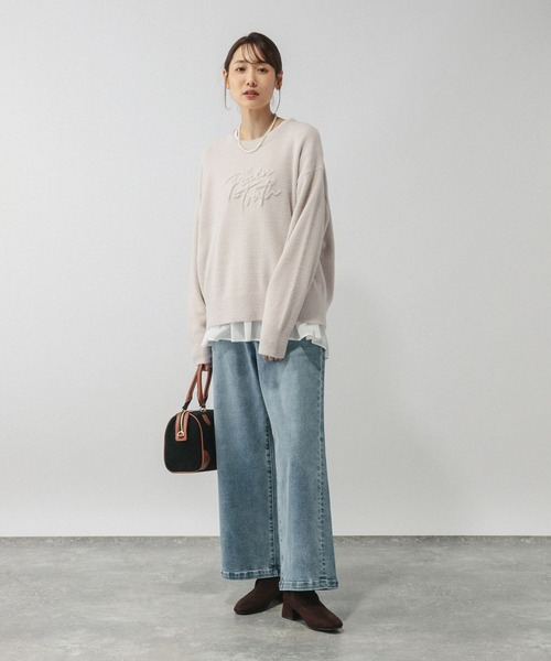 GLOBAL WORK(グローバルワーク)の「フワフワHugmeロゴプルオーバー/581166(ニット/セーター・レディース・ライトブルー/グレー系その他/キャメル・MEDIUM/LARGE)」の4枚目の写真