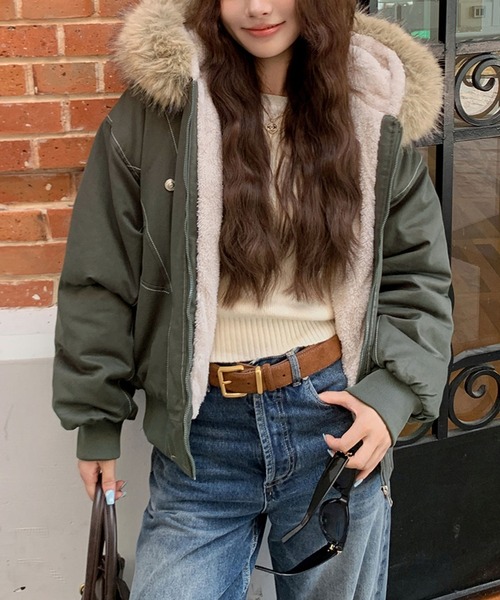 セール】ファー付き裏ボアジップアップブルゾン（ブルゾン）｜LAFFMO