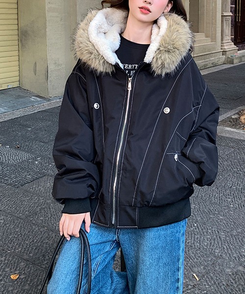 ファー付き裏ボアジップアップブルゾン（ブルゾン）｜LAFFMO（ラフモ