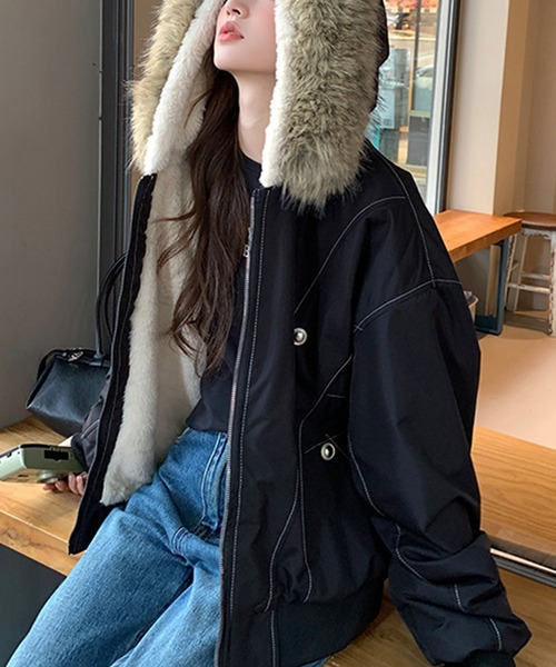 ファー付き裏ボアジップアップブルゾン（ブルゾン）｜LAFFMO（ラフモ