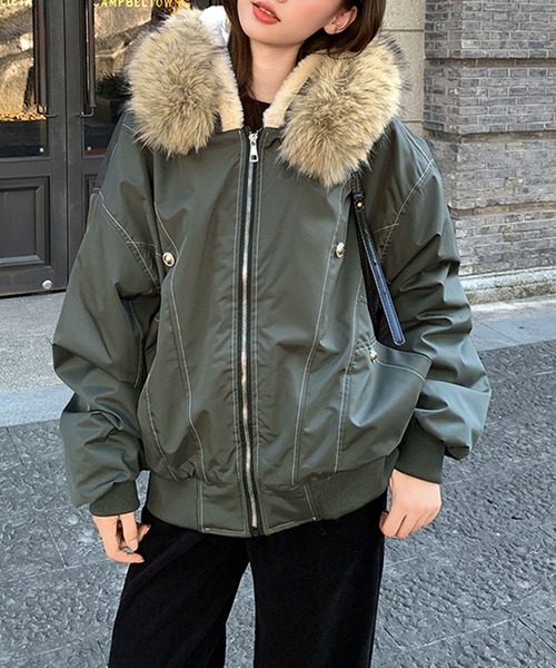 セール】ファー付き裏ボアジップアップブルゾン（ブルゾン）｜LAFFMO