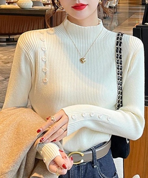 Beststore(ベストストア)の「リブニットセーター カットソー長袖 春秋冬(ニット/セーター・レディース・ホワイト/ブラック/ブラウン/ベージュ/ライトベージュ・FREE)」の5枚目の写真