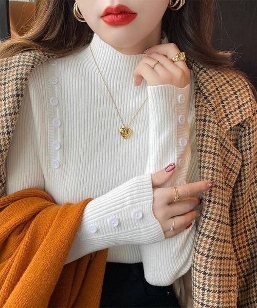 Beststore(ベストストア)の「リブニットセーター カットソー長袖 春秋冬(ニット/セーター・レディース・ホワイト/ブラック/ブラウン/ベージュ/ライトベージュ・FREE)」の7枚目の写真