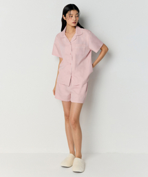 MUSINSA STANDARD WOMAN（ムシンサスタンダードウーマン）の「Women's Cotton Modal Half Pajama Set [Pink/White]（ルームウェア/パジャマ）」