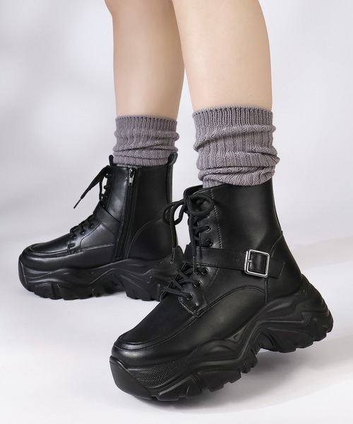 LOVEHUNTER（ラブハンター）の「+6cm 軽量厚底 スニーカーソール レースアップブーツ ストレッチブーツ（ブーツ・レディース・ホワイト系1/ブラック系1/ブラック系2/ホワイト系2・L/M/S/SS/3L/LL）」の8枚目の写真