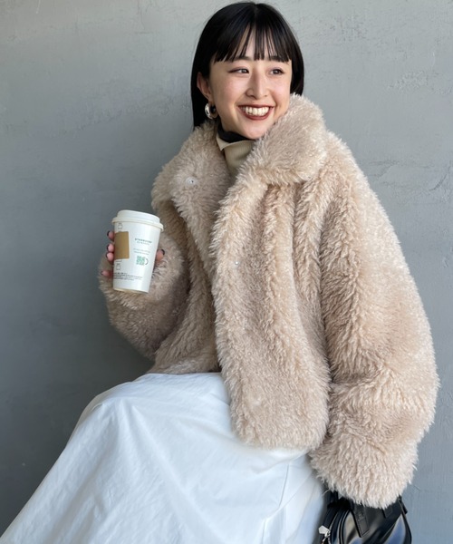 JEANS FACTORY Clothes（ジーンズファクトリークローズ）の「[Jeans Factory Clothes/ジーンズファクトリークローズ] プードルファー ショートボアブルゾン（ブルゾン・レディース・アイボリー/ブラック/ダークブラウン・F）」の2枚目の写真