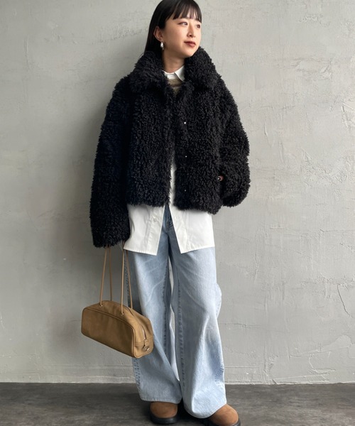 JEANS FACTORY Clothes（ジーンズファクトリークローズ）の「[Jeans Factory Clothes/ジーンズファクトリークローズ] プードルファー ショートボアブルゾン（ブルゾン・レディース・アイボリー/ブラック/ダークブラウン・F）」の6枚目の写真