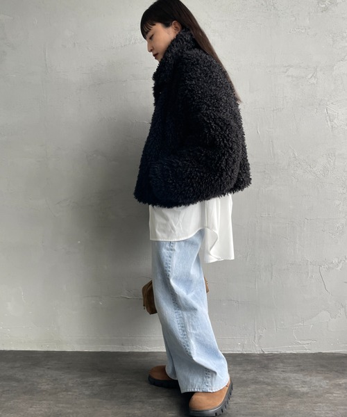 JEANS FACTORY Clothes（ジーンズファクトリークローズ）の「[Jeans Factory Clothes/ジーンズファクトリークローズ] プードルファー ショートボアブルゾン（ブルゾン・レディース・アイボリー/ブラック/ダークブラウン・F）」の7枚目の写真