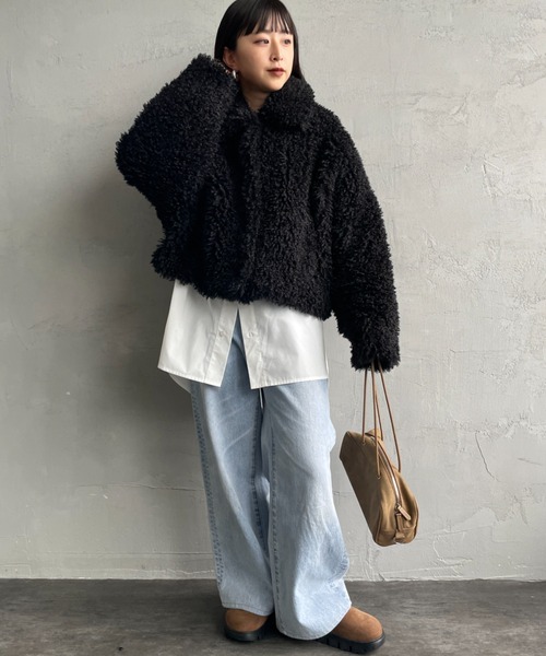 JEANS FACTORY Clothes（ジーンズファクトリークローズ）の「[Jeans Factory Clothes/ジーンズファクトリークローズ] プードルファー ショートボアブルゾン（ブルゾン・レディース・アイボリー/ブラック/ダークブラウン・F）」の10枚目の写真