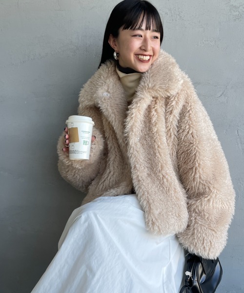 JEANS FACTORY Clothes（ジーンズファクトリークローズ）の「[Jeans Factory Clothes/ジーンズファクトリークローズ] プードルファー ショートボアブルゾン（ブルゾン・レディース・アイボリー/ブラック/ダークブラウン・F）」の16枚目の写真