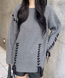 レースアップチュニックニット