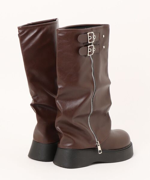 Port(ポート)の「【 Port / ポート 】 ダブルバックル 厚底 ロング カバーブーツ #(ブーツ・レディース・ブラウン/ブラック・M/L)」の3枚目の写真