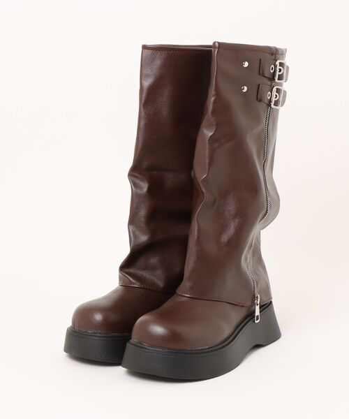 Port(ポート)の「【 Port / ポート 】 ダブルバックル 厚底 ロング カバーブーツ #(ブーツ・レディース・ブラウン/ブラック・M/L)」の2枚目の写真