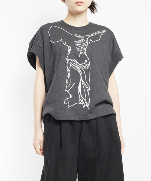 gomme(ゴム)の「20/-天竺 ニケプリントT(Tシャツ/カットソー・レディース・チャコールグレー/ブラック/ホワイト/オレンジ・MEDIUM)」の4枚目の写真