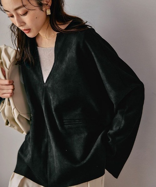aquagarage（アクアガレージ）の「キーネックオーバートップス（Tシャツ/カットソー・レディース・ブラック/ブラウン/サンドベージュ・FREE）」の5枚目の写真