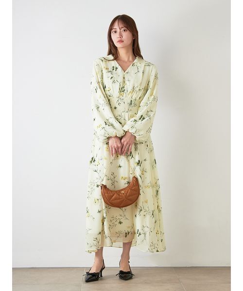 SNIDEL（スナイデル）の「ウエストシャーリングプリントワンピース（ワンピース・レディース・イエロー/アイボリー/ブラウン・1/0）」の4枚目の写真