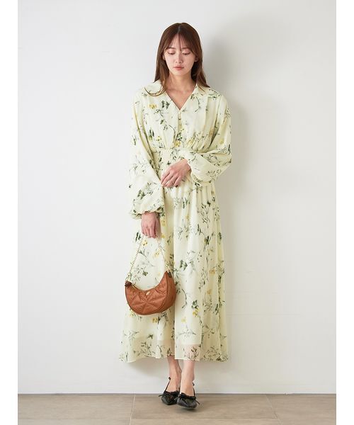SNIDEL（スナイデル）の「ウエストシャーリングプリントワンピース（ワンピース・レディース・イエロー/アイボリー/ブラウン・1/0）」の15枚目の写真