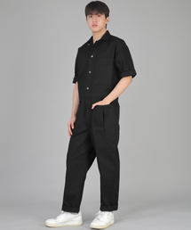 SAINTCREW（セントクルー）の「Overround Tapered Short Sleeve Cargo Jumpsuit OT-502CS Black B Button（つなぎ/オールインワン・メンズ）」