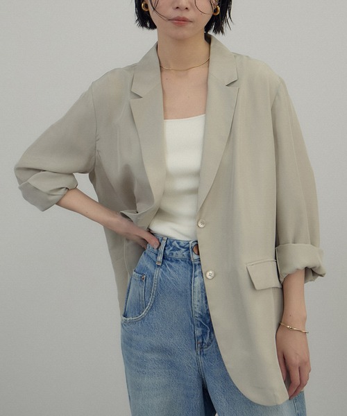 SALON adam et rope'（サロン アダム エ ロペ）の「[26SS]GENTLE SILK ジャケット / セットアップ対応・洗える（テーラードジャケット・レディース・ブラック/ベージュ系その他・FREE）」の12枚目の写真
