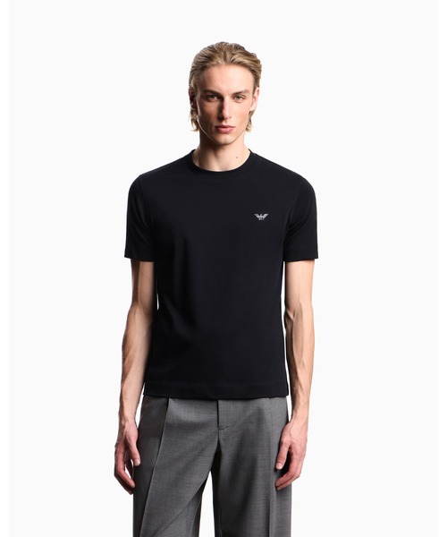 EMPORIO ARMANI(エンポリオアルマーニ)の「【エンポリオ アルマーニ】スリムフィットTシャツ ヘビージャージー(Tシャツ/カットソー・メンズ・オフホワイト/ブルー系/ネイビー・LARGE/MEDIUM/SMALL/X-LARGE/X-SMALL/XX-LARGE)」の2枚目の写真