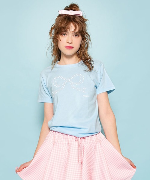 MILK(ミルク)の「Pearl Ribbon Tシャツ(Tシャツ/カットソー・レディース・A/C/D/B・FREE)」の1枚目の写真
