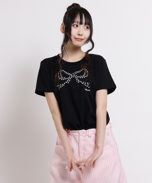 MILK(ミルク)の「Pearl Ribbon Tシャツ(Tシャツ/カットソー・レディース・A/C/D/B・FREE)」の4枚目の写真