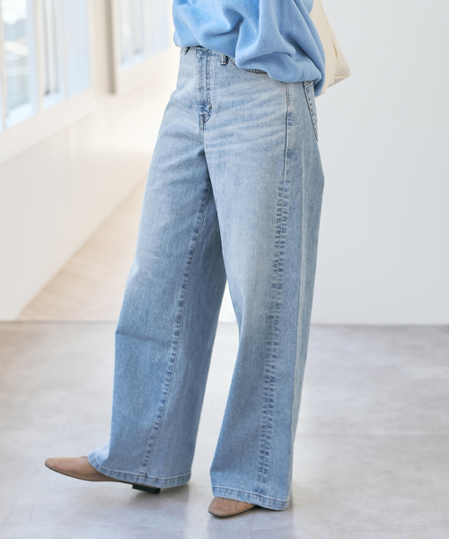 Spick & Span（スピックアンドスパン）の「SOMETHING / サムシング 別注 NEW LISA WIDE*（デニムパンツ・レディース・サックスブルー/ライトグレー/ネイビー・LARGE/MEDIUM/SMALL/X-SMALL）」の12枚目の写真