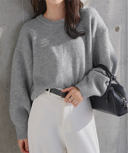 K44 美品 M ロシャス ロゴ刺繍 人気モデル ニット グレー レディース K44 美品 M ロシャス ロゴ刺繍 人気モデル ニット グレー レディース