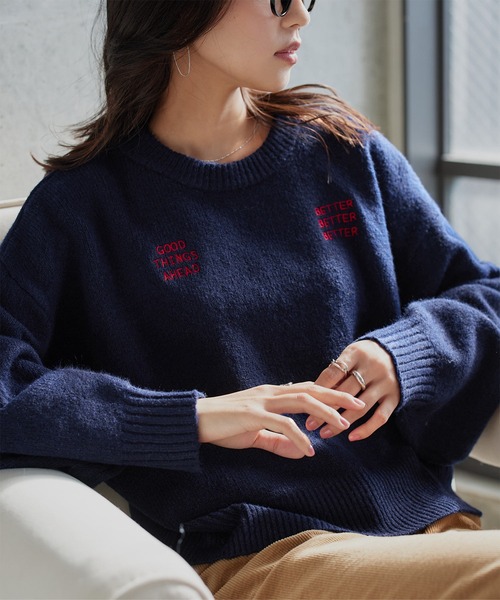 KOBE LETTUCE(コウベレタス)の「ロゴ刺繍ニットトップス(ニット/セーター・レディース・ネイビー/ピンク/グレー・M)」の6枚目の写真
