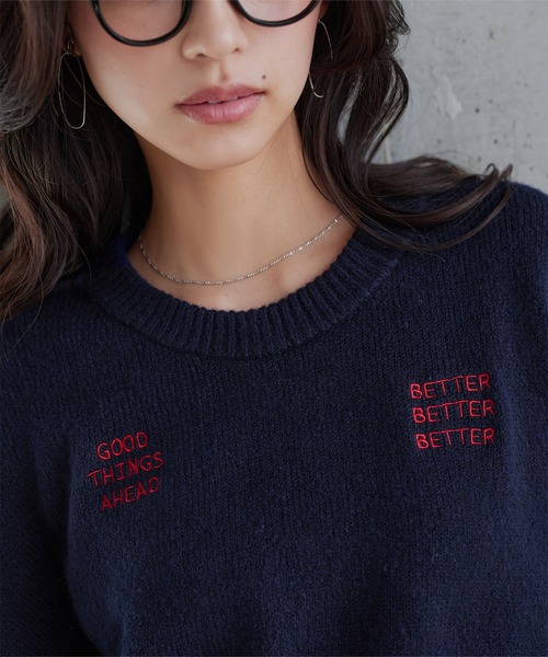KOBE LETTUCE(コウベレタス)の「ロゴ刺繍ニットトップス(ニット/セーター・レディース・ネイビー/ピンク/グレー・M)」の7枚目の写真