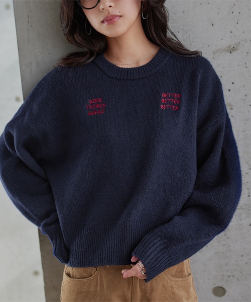 KOBE LETTUCE(コウベレタス)の「ロゴ刺繍ニットトップス(ニット/セーター・レディース・ネイビー/ピンク/グレー・M)」の8枚目の写真