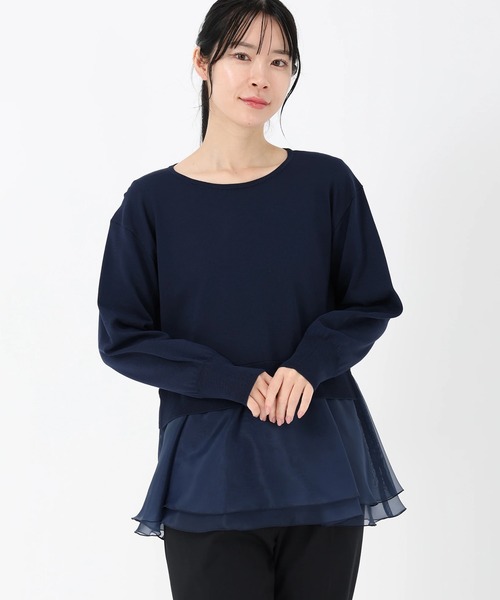 STRAWBERRY-FIELDS（ストロベリーフィールズ）の「エリシアストレッチ_オーガンジードッキングニット（ニット/セーター・レディース・ライトピンク/ネイビー/ブラック×ホワイト・2）」の2枚目の写真