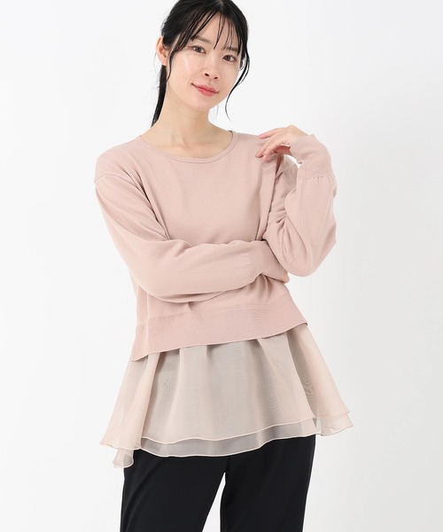 STRAWBERRY-FIELDS（ストロベリーフィールズ）の「エリシアストレッチ_オーガンジードッキングニット（ニット/セーター・レディース・ライトピンク/ネイビー/ブラック×ホワイト・2）」の3枚目の写真