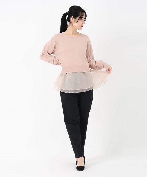 STRAWBERRY-FIELDS（ストロベリーフィールズ）の「エリシアストレッチ_オーガンジードッキングニット（ニット/セーター・レディース・ライトピンク/ネイビー/ブラック×ホワイト・2）」の12枚目の写真