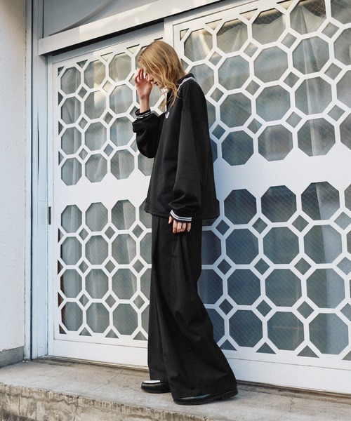 ワンポイントロゴ刺繍ドローコード付鹿の子ポンチハーフジップ