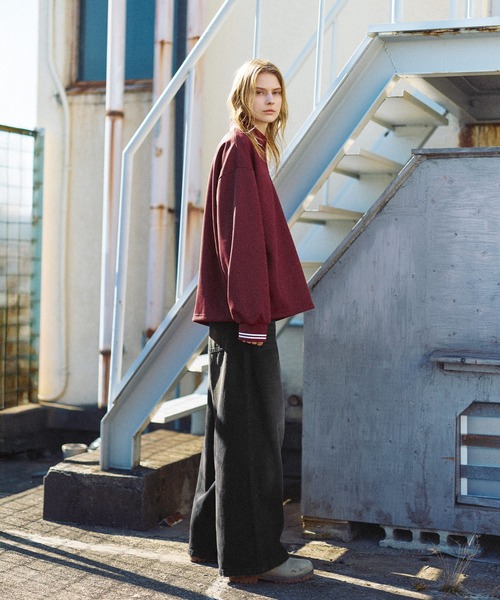 ワンポイントロゴ刺繍ドローコード付鹿の子ポンチハーフジップ