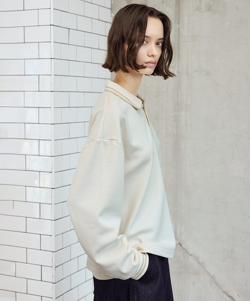 ROCHEM（ローシェン）の「ワンポイントロゴ刺繍鹿の子ポンチ長袖ポロシャツ【短丈】（ポロシャツ・メンズ・オフホワイト/ブラック/ワイン/ネイビー・XS/S/M/L）」の10枚目の写真