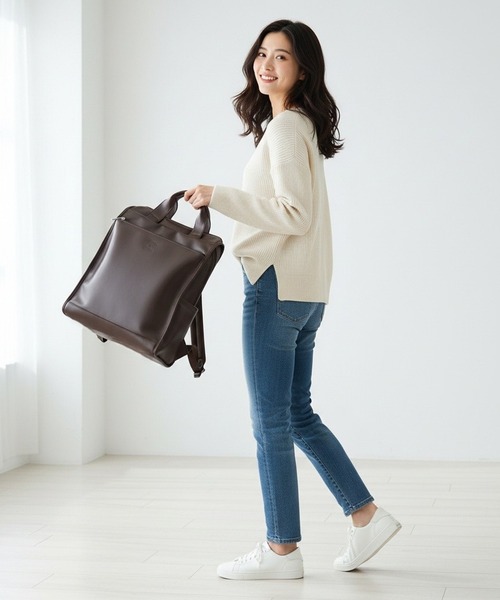 anello GRANDE（アネログランデ）の「anelloGRANDE ネオキャビン トート型リュック（バックパック/リュック・レディース・ブラック/グレイッシュベージュ/アイボリー/ダークブラウン/ネイビー・FREE）」の6枚目の写真