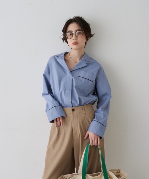 Rouge vif(ルージュヴィフ)の「【セットアップ対応】オープンカラーシャツ(シャツ/ブラウス・レディース・サックスブルー/ストライプ・フリー)」の3枚目の写真
