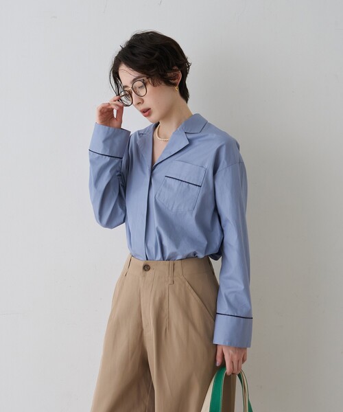 Rouge vif(ルージュヴィフ)の「【セットアップ対応】オープンカラーシャツ(シャツ/ブラウス・レディース・サックスブルー/ストライプ・フリー)」の5枚目の写真