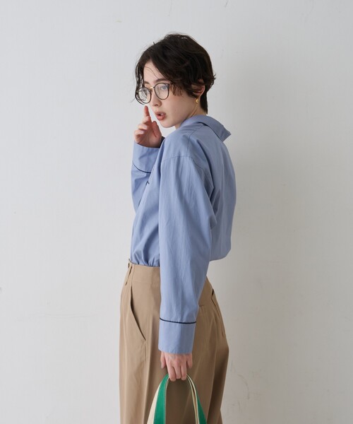 Rouge vif(ルージュヴィフ)の「【セットアップ対応】オープンカラーシャツ(シャツ/ブラウス・レディース・サックスブルー/ストライプ・フリー)」の6枚目の写真