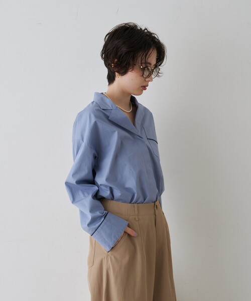 Rouge vif(ルージュヴィフ)の「【セットアップ対応】オープンカラーシャツ(シャツ/ブラウス・レディース・サックスブルー/ストライプ・フリー)」の8枚目の写真