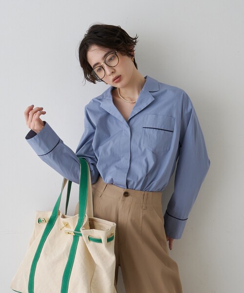 Rouge vif(ルージュヴィフ)の「【セットアップ対応】オープンカラーシャツ(シャツ/ブラウス・レディース・サックスブルー/ストライプ・フリー)」の9枚目の写真