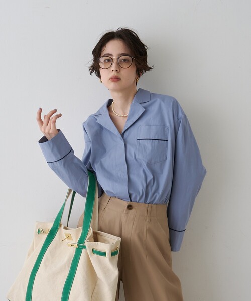 Rouge vif(ルージュヴィフ)の「【セットアップ対応】オープンカラーシャツ(シャツ/ブラウス・レディース・サックスブルー/ストライプ・フリー)」の10枚目の写真