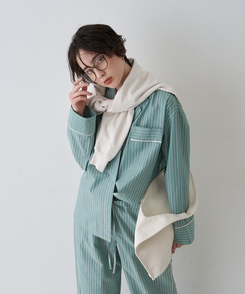 Rouge vif (ルージュヴィフ) ストライプバンドカラーシャツ ブラック FREE Rouge vif Anna（ルージュヴィフアンナ） ブラウス シャツ バック