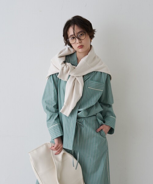 Rouge vif(ルージュヴィフ)の「【セットアップ対応】オープンカラーシャツ(シャツ/ブラウス・レディース・サックスブルー/ストライプ・フリー)」の12枚目の写真